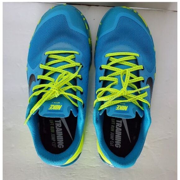 Nike Metcon 2 AMP Blue Glow Volt Neon Yellow CrossFit Size 7 Y2K Retro Sport - Picture 9 of 11